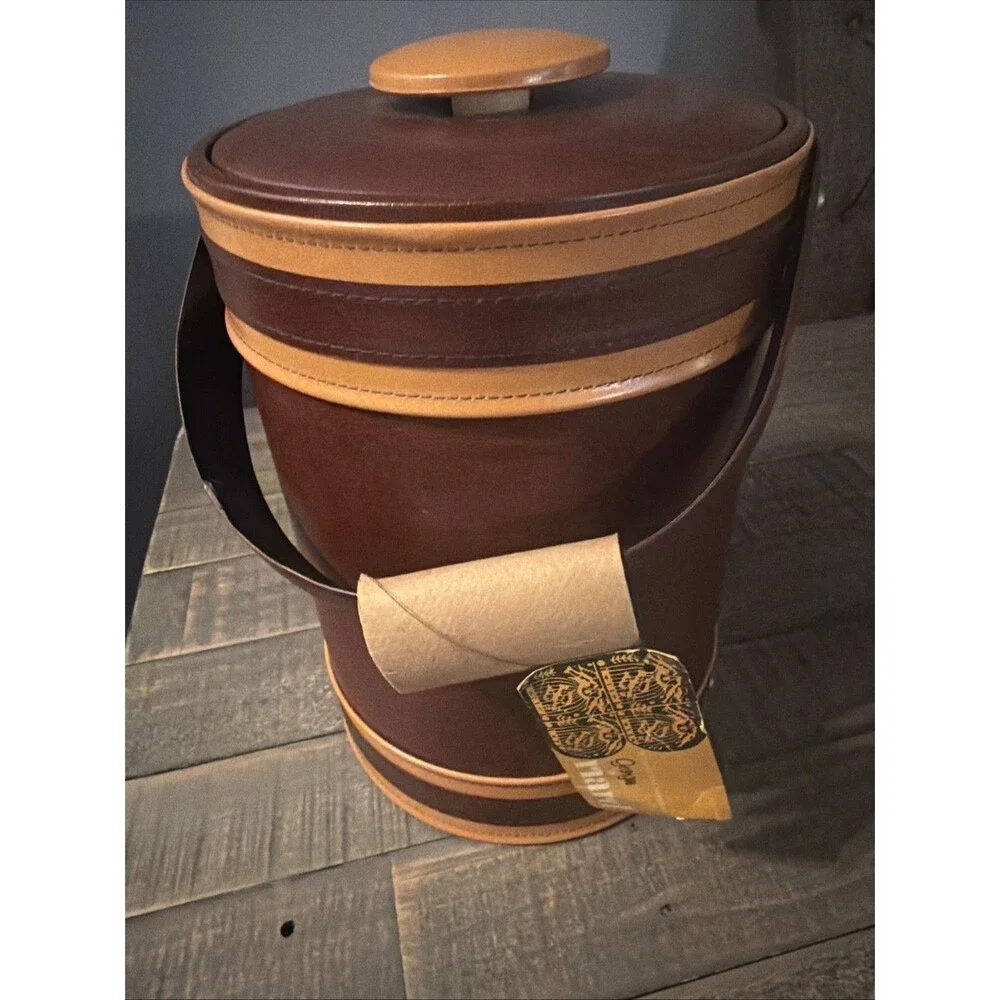 George Briard ︱Ice Bucket︱NEW︱MCM︱Vintage︱w/ Tags︱Brown Leather︱USA